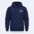 Granatowa bluza z kapturem z logo firmy na piersi